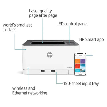 HP Color Laser 150nw Colour Laser Printer for Home Office - Printers